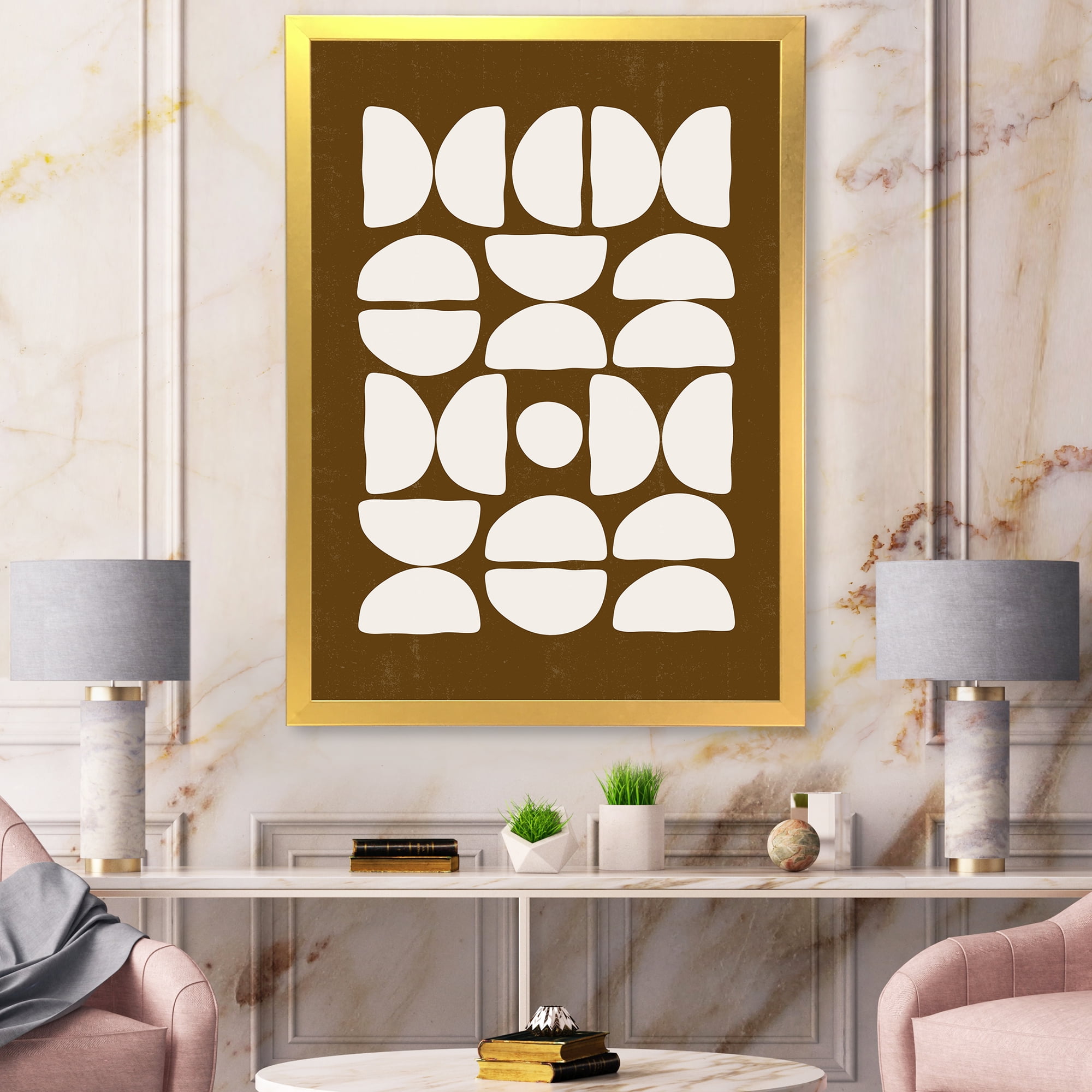 Designart 'Abstract Minimal Half Moons Composition' Modern Framed Art Print
