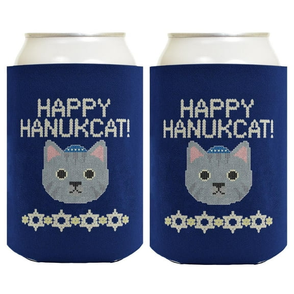 Cat Hanukkah Hanukkah Happy Hanukcat 2-Pack Can Coolies Drink Coolers