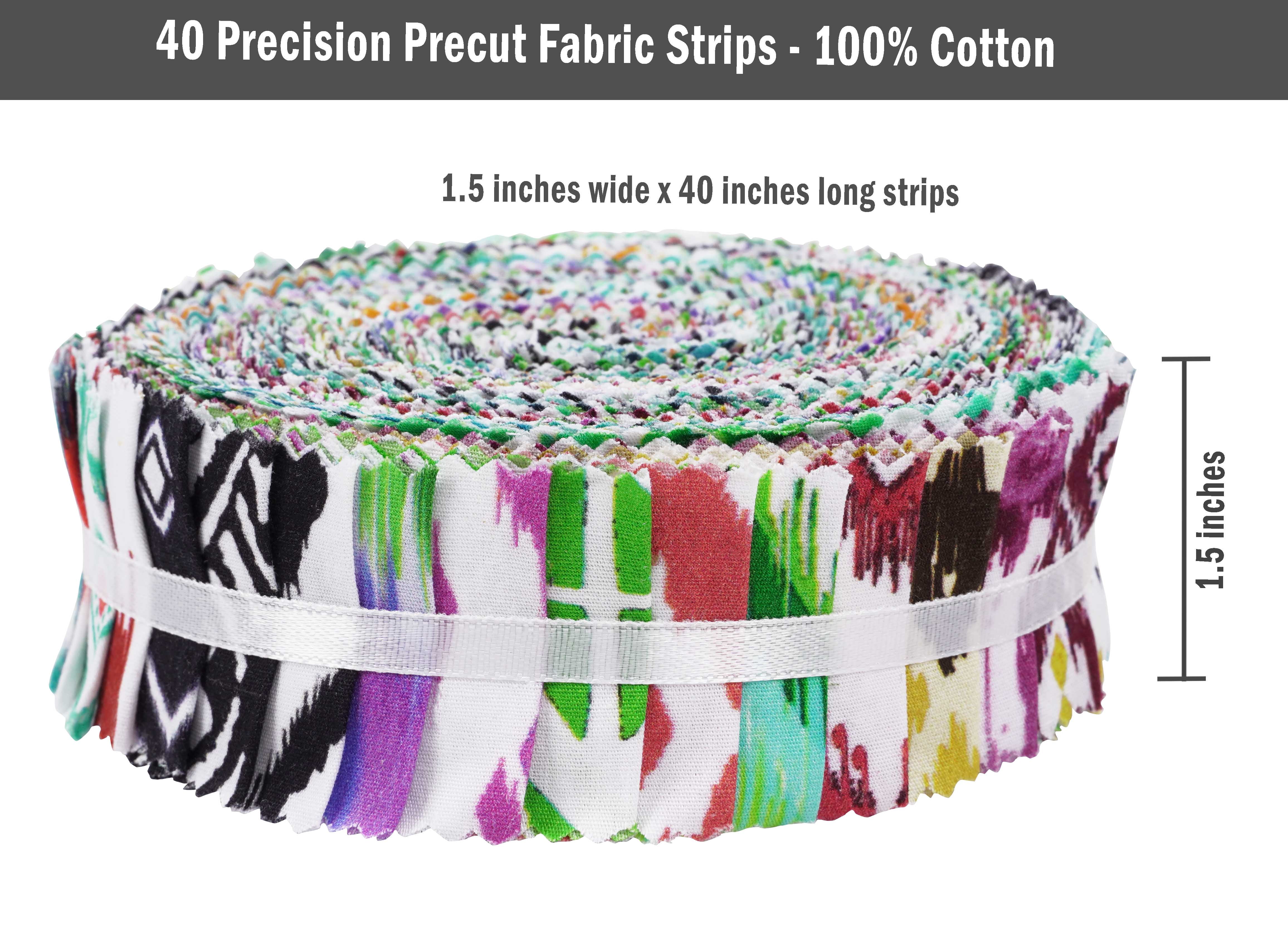 Soimoi 40Pcs Ikat Print Precut Fabrics Strips Roll Up 1.5 inches Cotton Jelly Rolls For Quilting - Multicolor