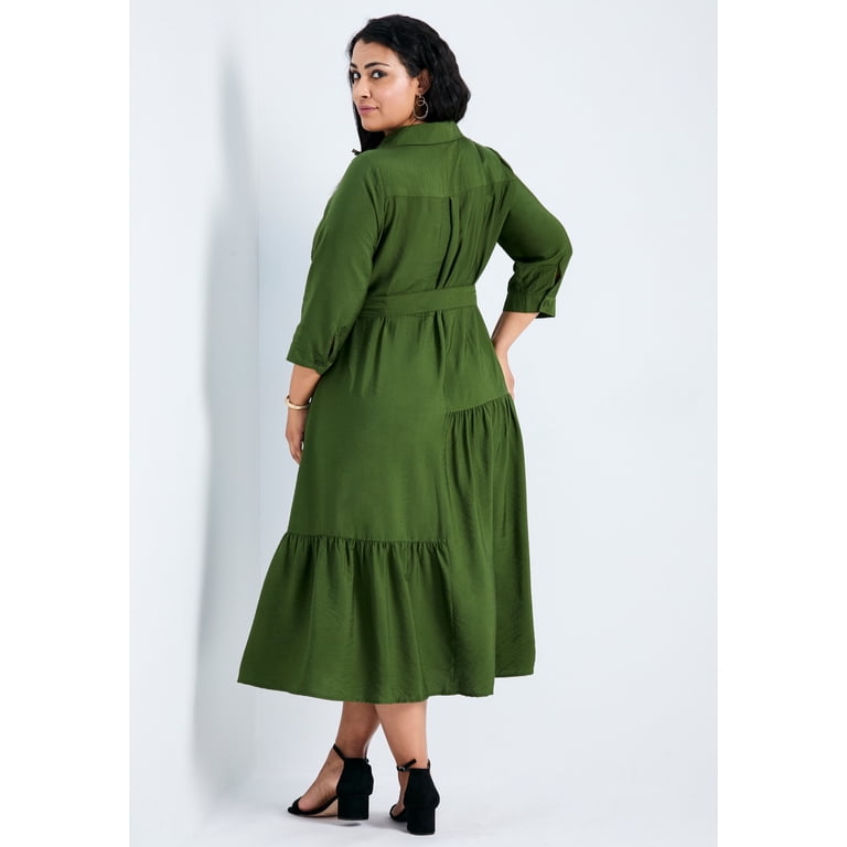 plus size maxi shirt dress Ashirexll Long Sleeve Maxi Dress, Plus Size V-Neck Shirt Dress Solid Color Cotton Hemp Casual Cardigan Dress Black XL, Women's