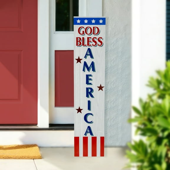 Northlight Patriotic "God Bless America" Wooden Porch Board Sign Decoration - 35.75"