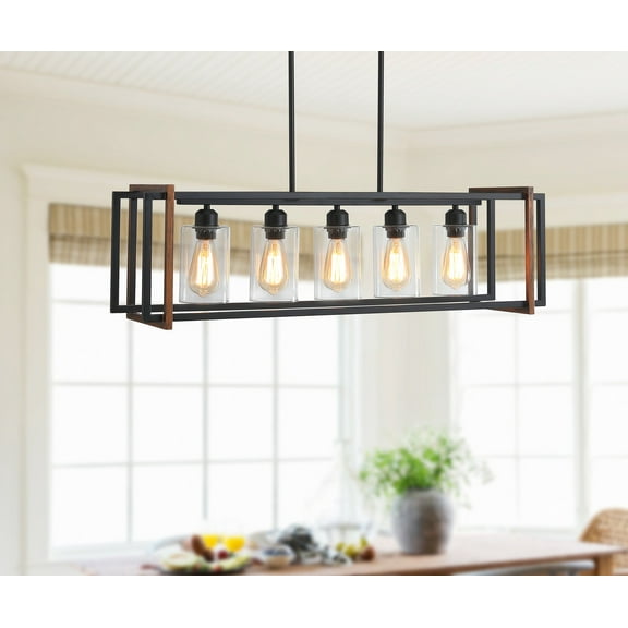 Aiwen Modern 5 Lights Linear Chandelier Pendant Light Farmhouse Ceiling Lamp