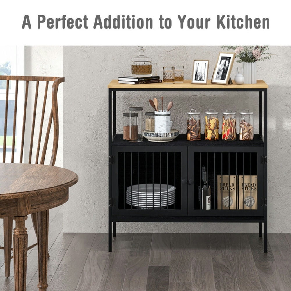 Finihen Kitchen Storage Cabinet, Buffet Sideboard, Kitchen Buffet Cabinet with 2 Doors and Open Shelf, for Dining Room, Kitchen, Living Room, Black Finihen Kitchen Storage Cabinet, Buffet Sideboard, Kitchen Buffet Cabinet with 2 Doors and Open Shelf, for Dining Room, Kitchen, Living Room, Black