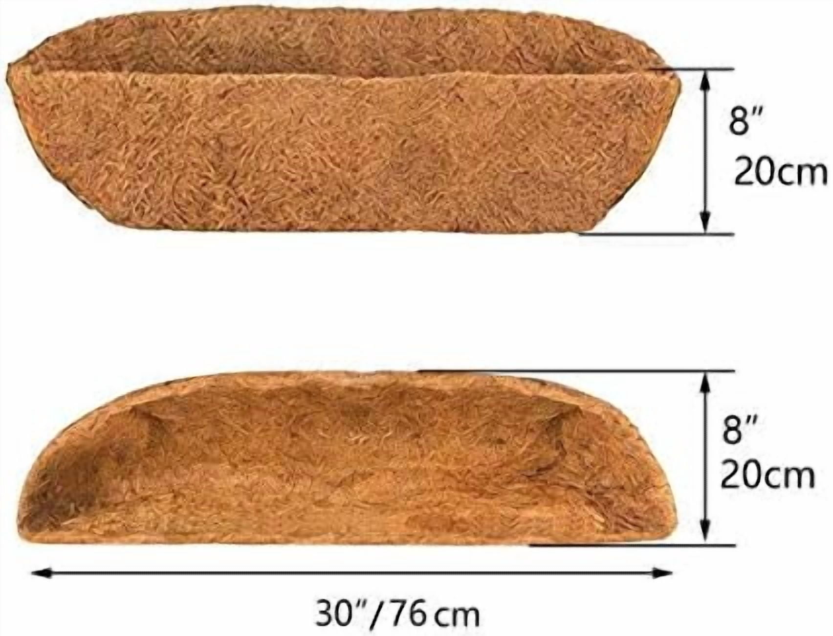 2 Pack 30in Trough Hanging Basket Coco Liner 100% Natural Coconut Fiber for Plants Wall Planter Insert Replaceable Coir Liner for Window Box, Fence Flower Pot for Porch, Patio & Garden (2, 30 inch)