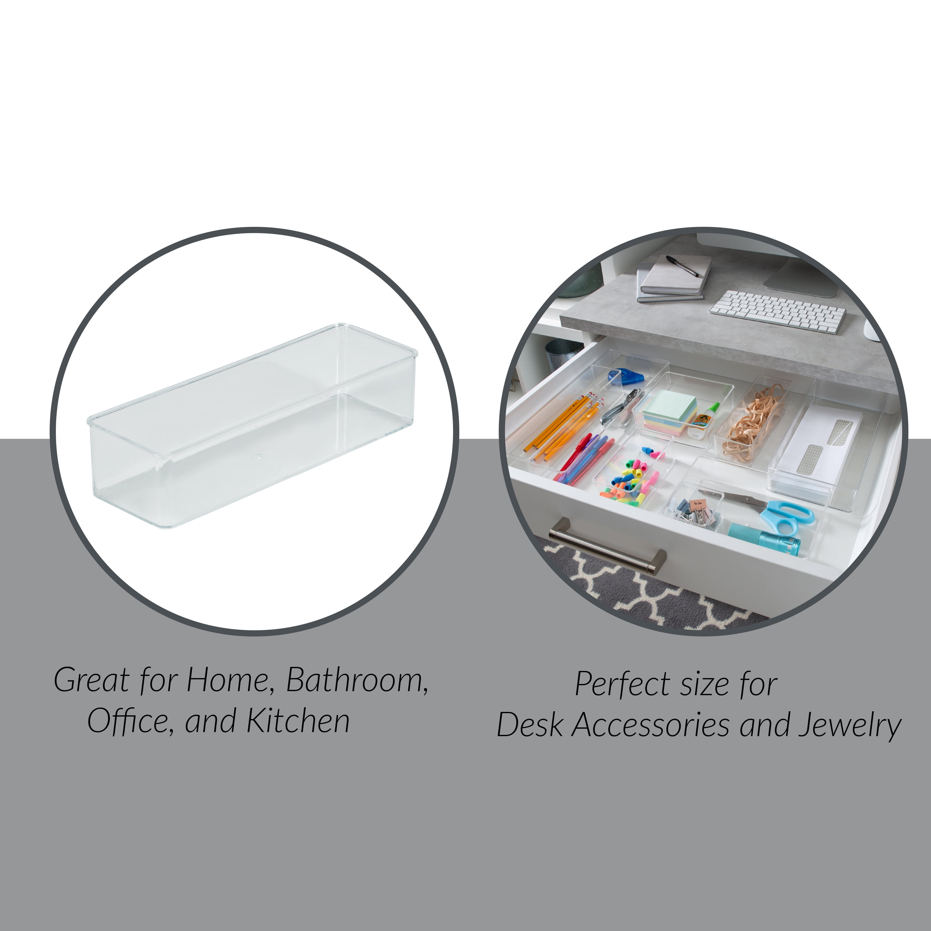 Simplify Medium 9" x 3" Narrow Drawer Organizer, Clear