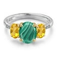 thumbnail image 3 of Gem Stone King 925 Silver and 10K Yellow Gold Green Malachite and Yellow Citrine and Lab Grown Diamond Engagement Ring for Women | 3.46 Cttw | Oval 9X7MM | Birthstone | Size 8, 3 of 6