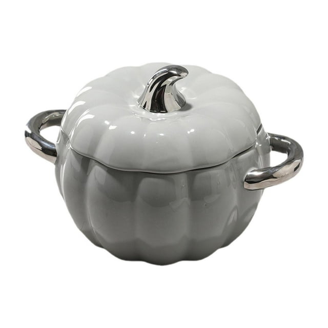 Olla para estofado, decoración del hogar, plato para hornear, vajilla, plato de calabaza con tapa, olla de sopa de cerámica Gris claro