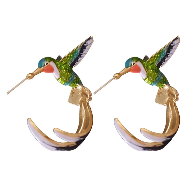 Mujer Colibrí Colibrí Pintura Regalo Flying Cute Aceite Pendientes Pendientes