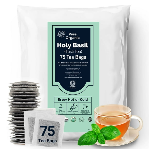 Akshit Organic Holy Basil Tea 75 Tea Bags, Pure Tulsi Holy Basil