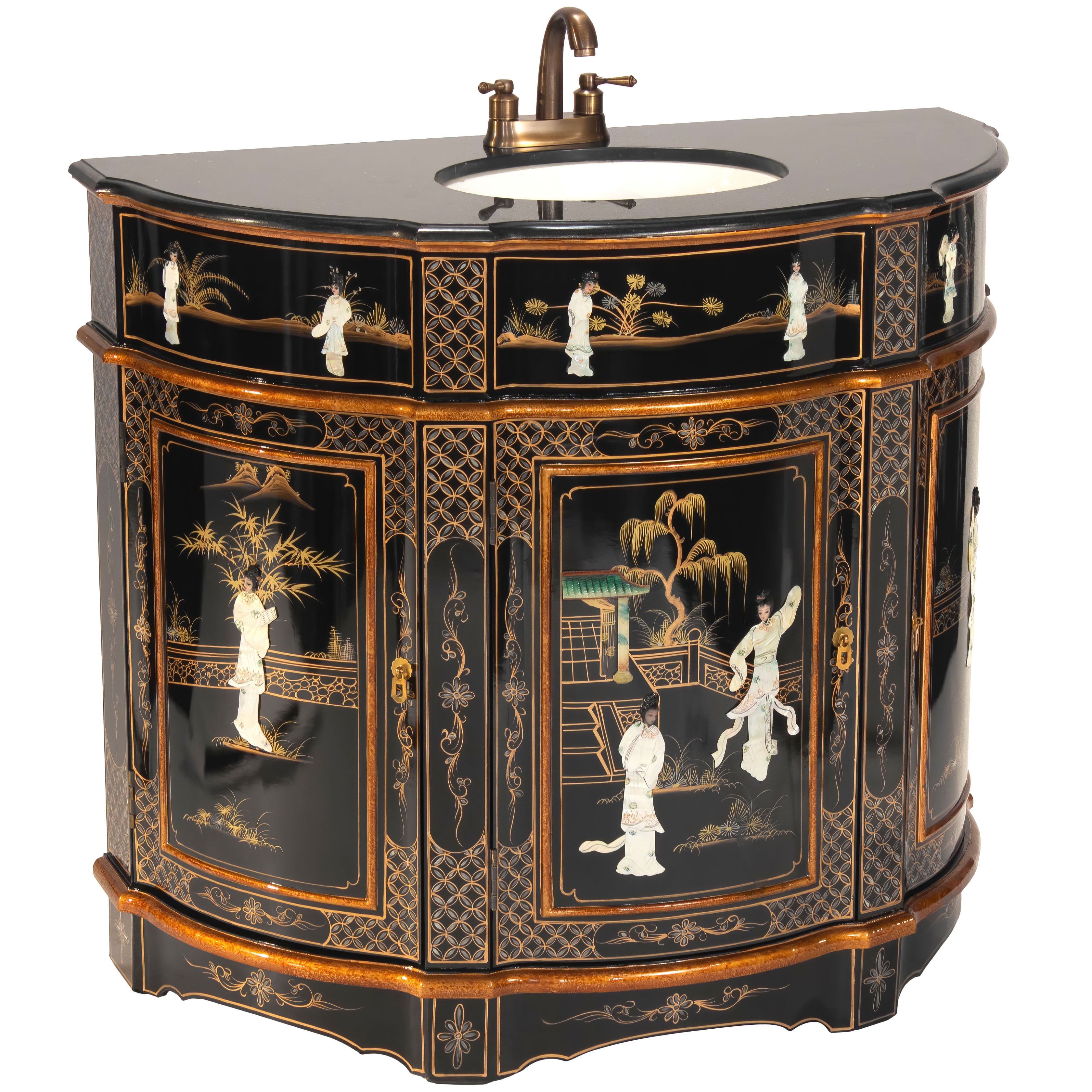 Oriental Furniture Black Lacquer Rounded Vanity Royal Ladies
