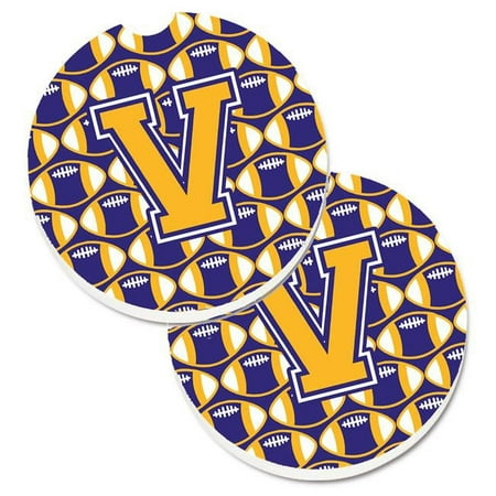 

Letter V Football Purple & Gold Set of 2 Cup Holder Car Coaster