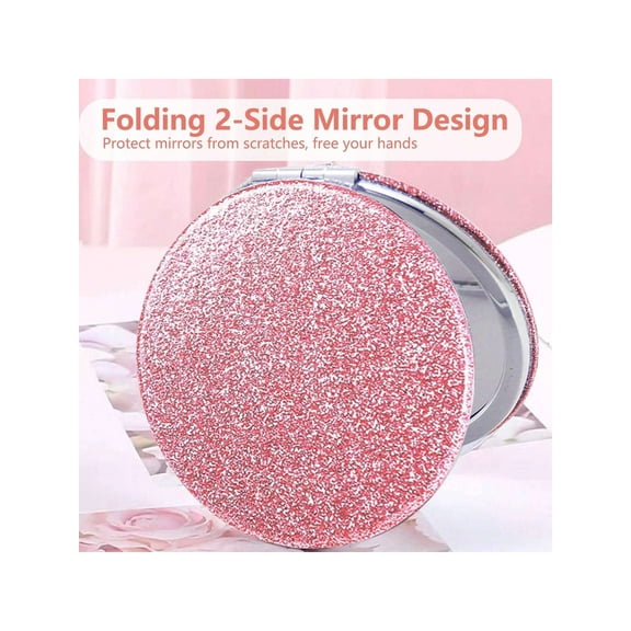 Compact Mirror, Pocket Mirror, Small Mirror for Purse, Portable Travel Makeup Mirror, Folding Handheld Double-Sided Mirror for Women Girl - Pink 72mm