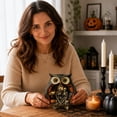 thumbnail image 4 of Decorr 5.9" Vintage Owl Halloween Tabletop Decor, Wooden Mini Haunted Diorama Figurine with Skeleton Ghost Pumpkin Bat, Halloween Decorations for Mantel Tiered Tray & Party Centerpiece, 4 of 7