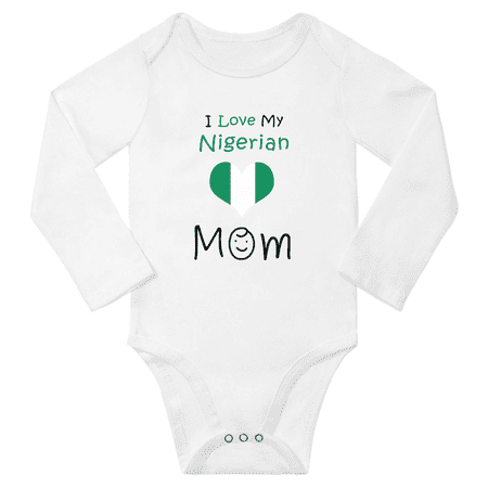

I Love My Nigerian Mom Baby Long Slevve Romper Bodysuit (White 6-12 Months)
