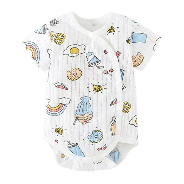 Vêtements d'Été, Combinaison Douce à Manches Courtes pour Enfants HVOBBTY, Combinaison d'Été Fine pour Enfant avec Boutons Imprimés, Col Rond, Manches Courtes, Blanc 73