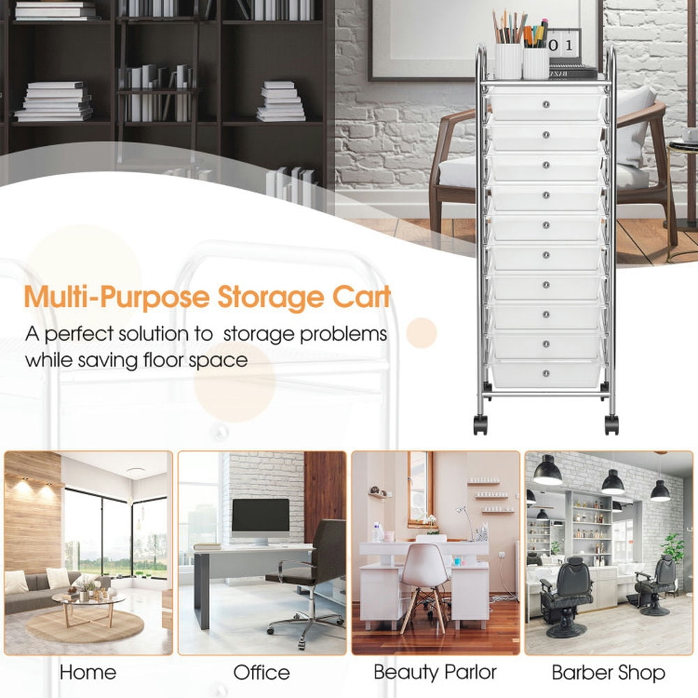 Spaco 10 Drawer Rolling Storage Cart Organizer with 4 Universal Casters-Clear, Craft Organizers and Storage, Multipurpose Organizer Cart for Home, Office, School