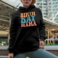 thumbnail image 2 of Birth Day Mama, Mom's Birthday Party Themed, Groovy Retro Wavy Text Merch Gift, Black Hooded Sweatshirt or Hoodie, 3XL, 2 of 5