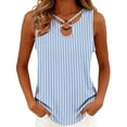 thumbnail image 2 of Njagoc3 Women Light Blue White Striped Keyhole Tank Top Casual Sleeveless Curved Hem Top, 2 of 6