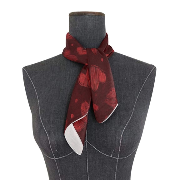 Square Scarf 24x24 Inch Dark Red Sketch Hearts Print Silky Satin Sun Protection Neck Scarf for Women Multi-Purpose Head Wrap Bandana for Hair Bag Decoration