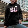 thumbnail image 2 of Distressed Lady Boss, Retro Groovy Wavy Text Art, Bosses Day Merch Gift, Black Hooded Sweatshirt or Hoodie, Large, 2 of 5