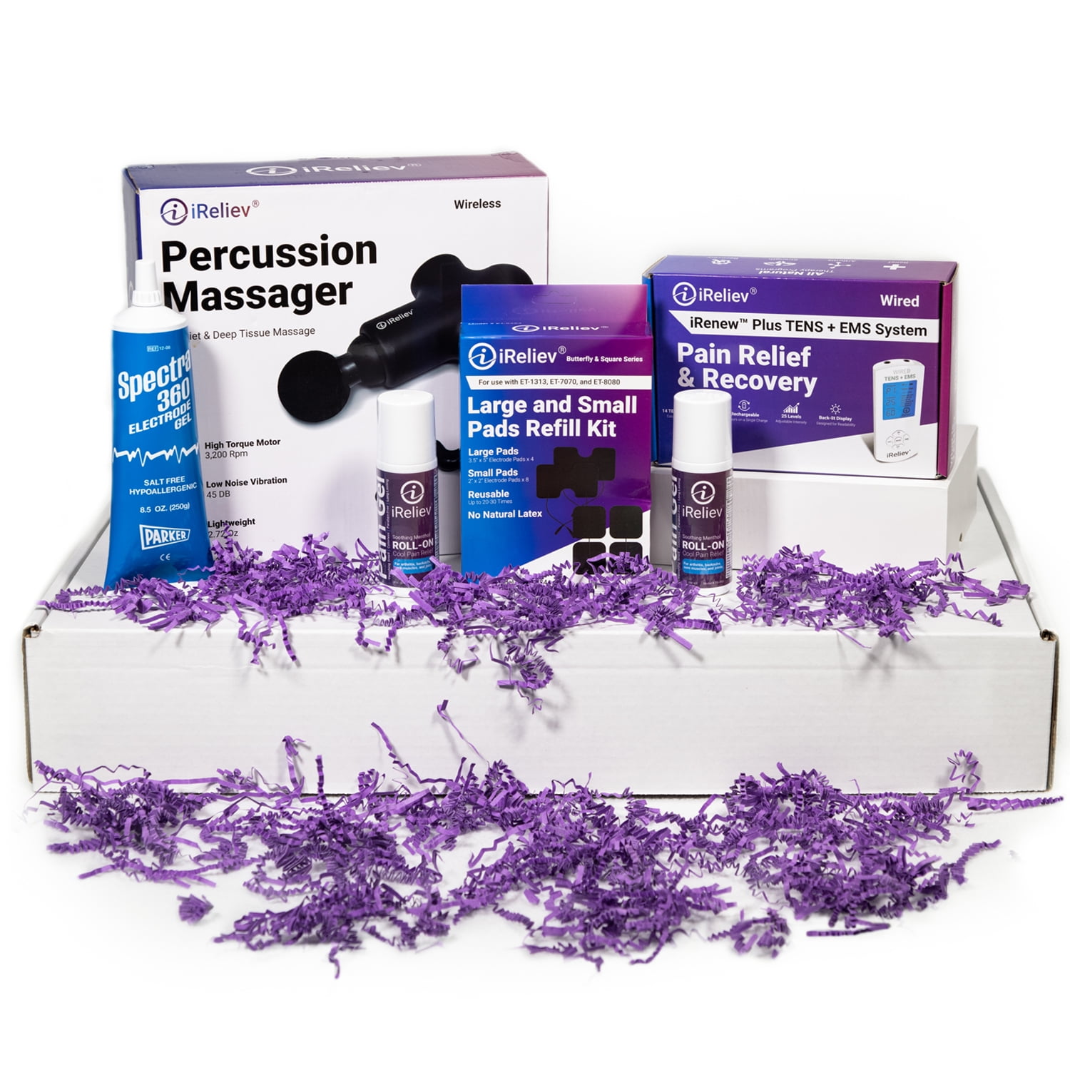 Relief & Massage Gift Box by iReliev Percussion Massager TENS Unit