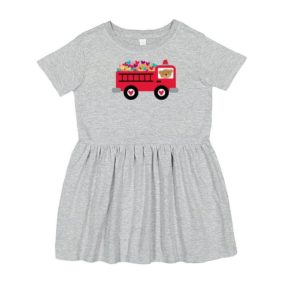 Inktastic Valentine Fire Truck Heart Bear Girls Toddler Dress