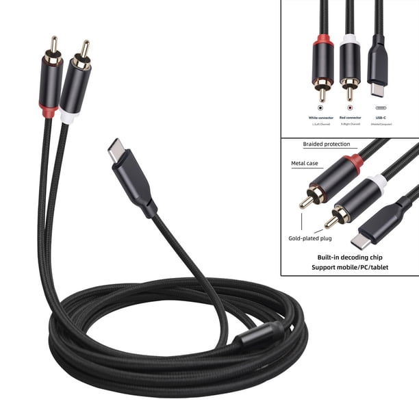 Cable profesional tipo C a 2 Estéreo HiFi Alta compatibilidad para grabadoras Componentes Mezcladores Amplificadores de equipos de , 1 M 1M Hugo cable telefonico