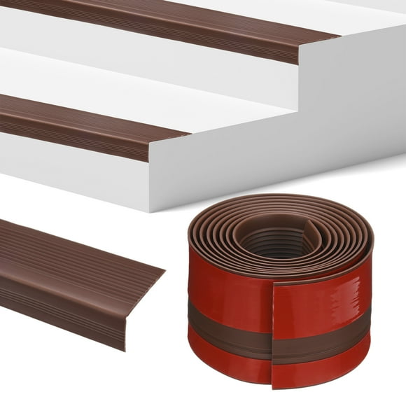 Uxcell Stair Edge Trim 7FT Vinyl Rubber Stair Nosing Non-Slip Self Adhesive Stair Edge Trim Strips Brown 0.98 Inch