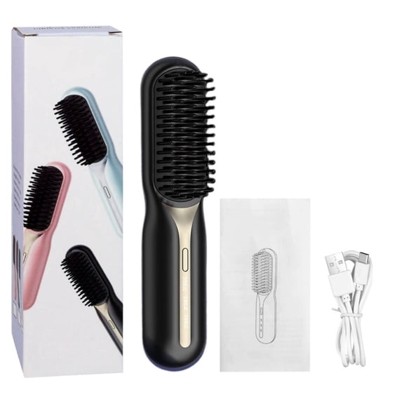 Cordless Hair Straightener Brush with Adjustable Heat Settings for Styling and Travel Use