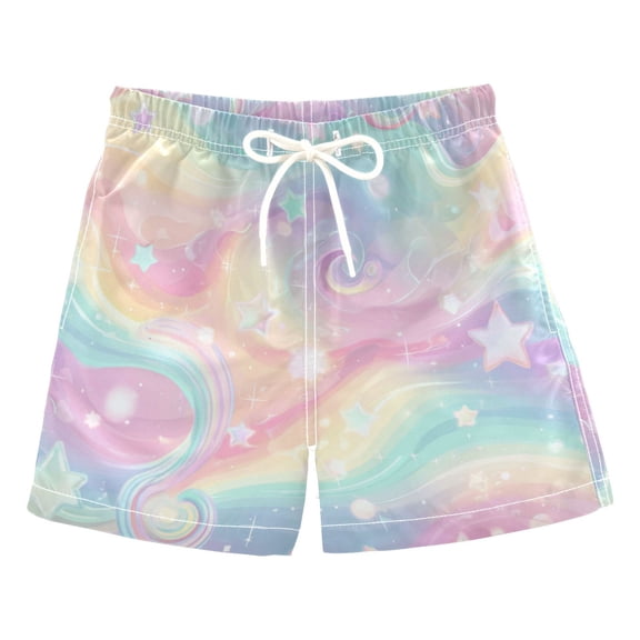 Kids' Beach Pants Comfortable Swim Trunks Cute Pastel Rainbow Background Shorts for Pool Vacation and Lounge Wear 2T