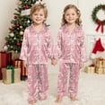 thumbnail image 4 of mgoYE Christmas Pajamas for Family Silk Satin Holiday Matching Pajamas Sets Long Sleeve Button Comfy Loungewear Sets(Pink,2-3 Years), 4 of 6