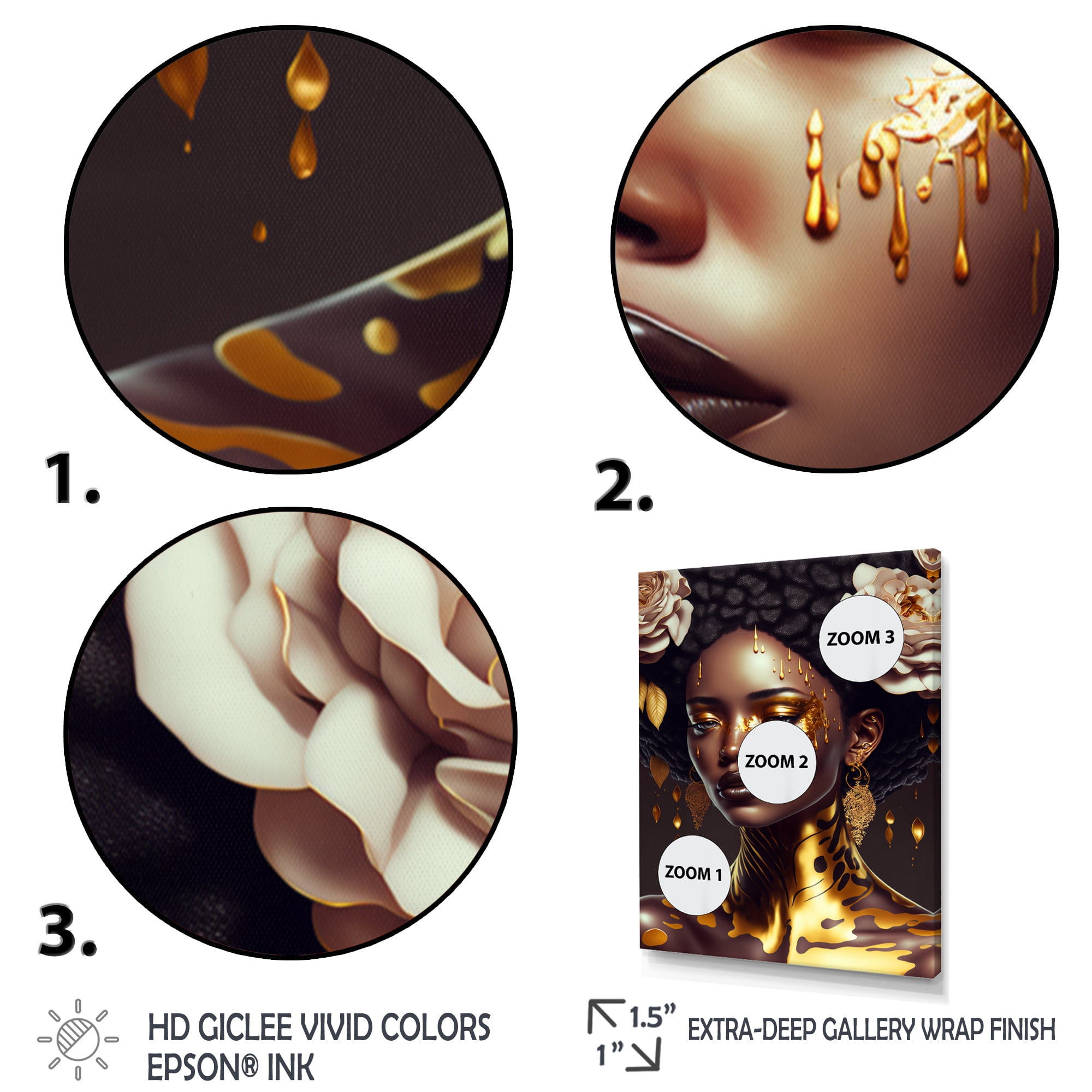 Designart Gold And Black Floral Woman VIII Canvas Wall Art