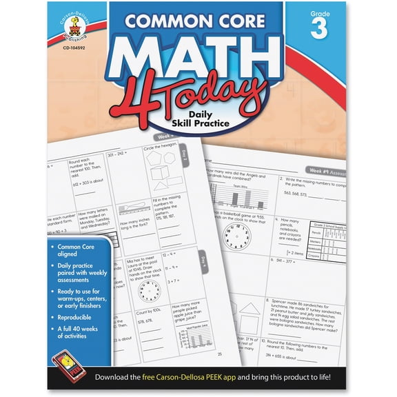 Carson-Dellosa, CDP104592, Grade 3 Common Core Math 4 Today Workbook, 1 Each