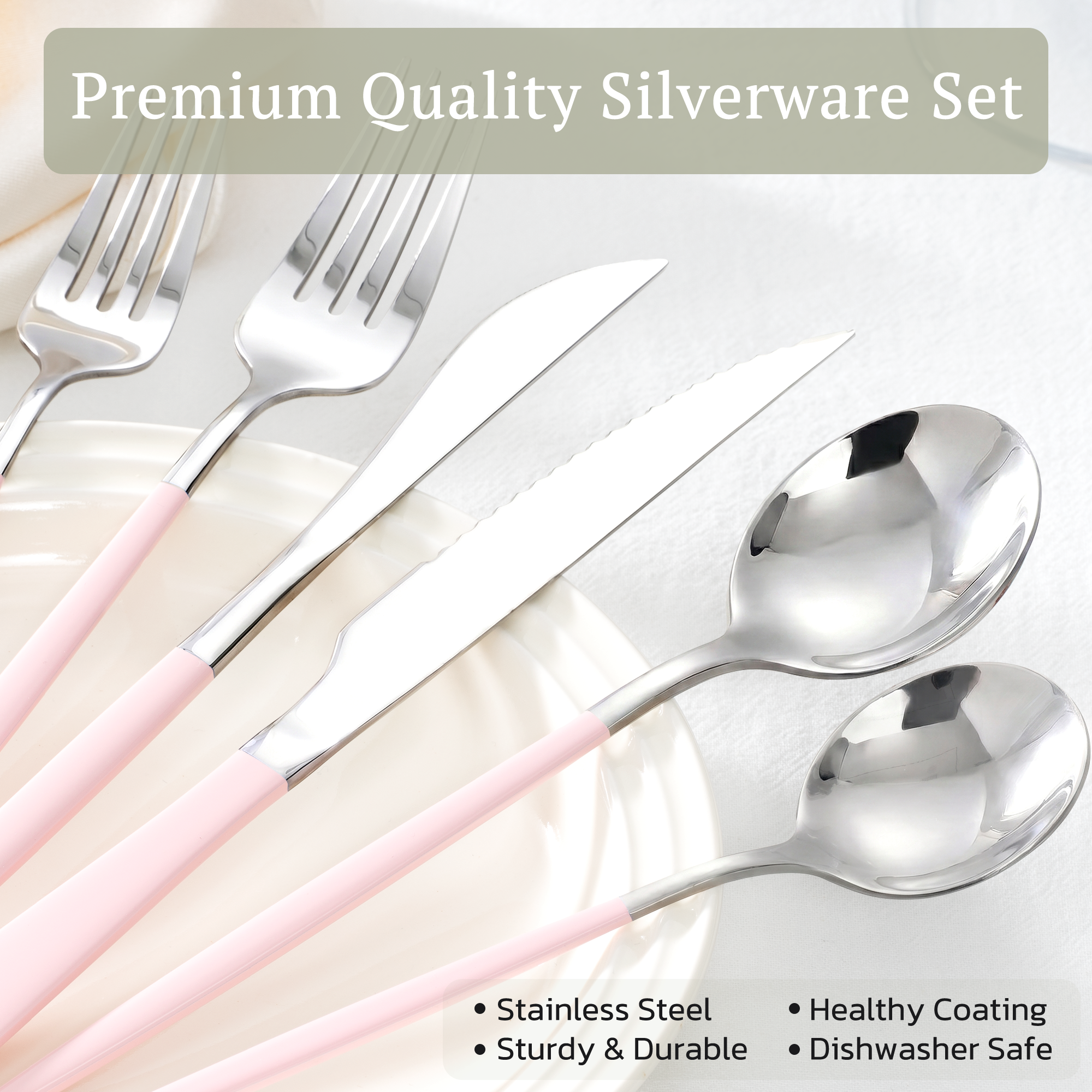 Astercook 25-Piece Pink Stainless Steel Flatware Set photo 4