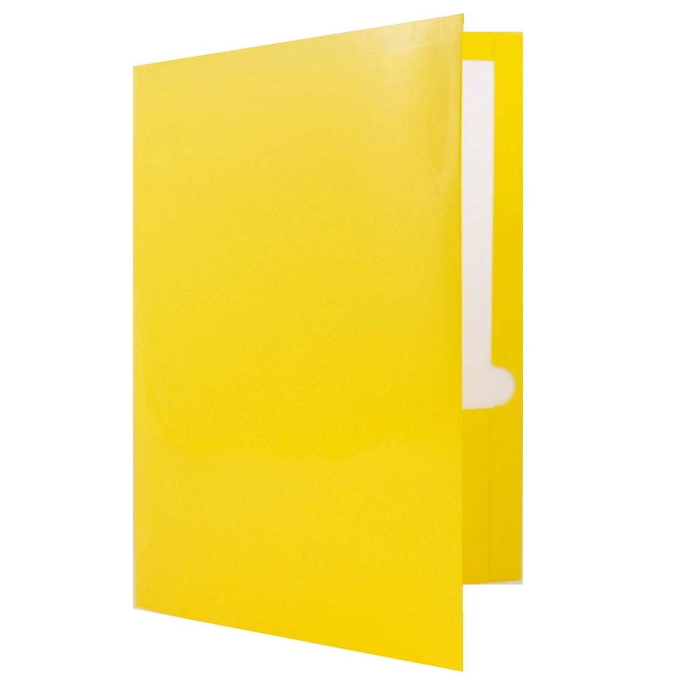 JAM Paper Glossy 3 Hole Punch Folders, Yellow, 25/Pack