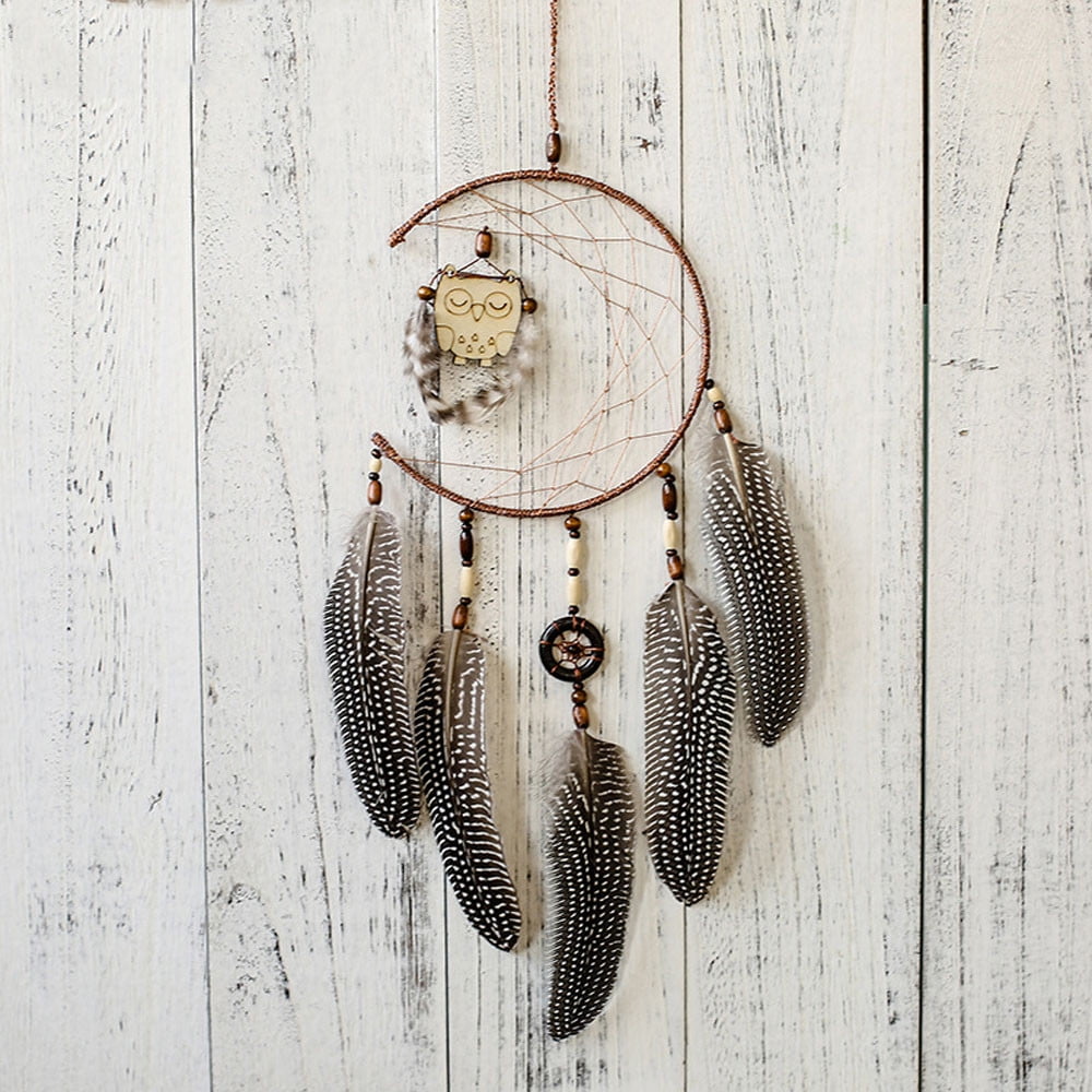 Dream Catcher With Feathers Wooden Owl Wall Hanging Decoration Ornament Gift 