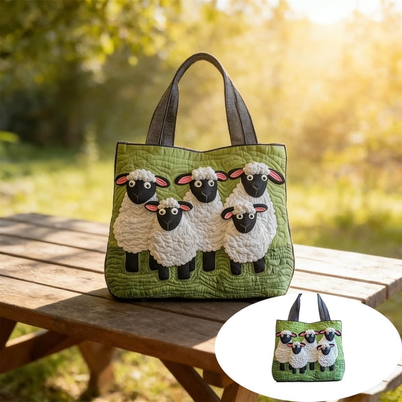 Sheep Themed Handmade Quilted Tote Bag Cute Animal Shopping Bag Spacious Carry Bag Casual Fashion Shoulder Handbag Daily Use Travel Storage Gift Bag for Lovers Stylish Versatile