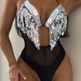 thumbnail image 5 of successthop Womens Swimsuits One Piece Mesh Sheer Halter V Neck Tankinis Backless Monokinis Hollow Cutout Sequins Tassel Glitter Sparkly Swimming Suits Push up High Waist Bikinis, 5 of 6
