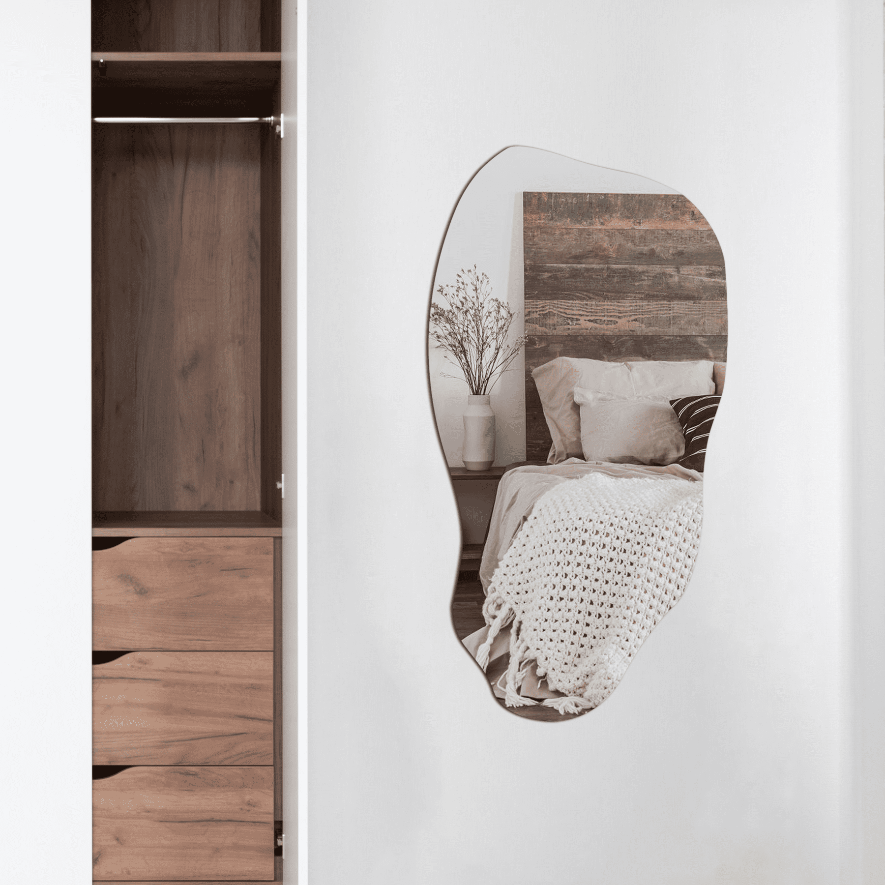 COOL2DAY Irregular Mirror,Asymmetrical Wood Wall Frame Mirror,Abstract  Assymetrical Decorative Mirror,Odd Shaped Mirror for Living Room Bedroom