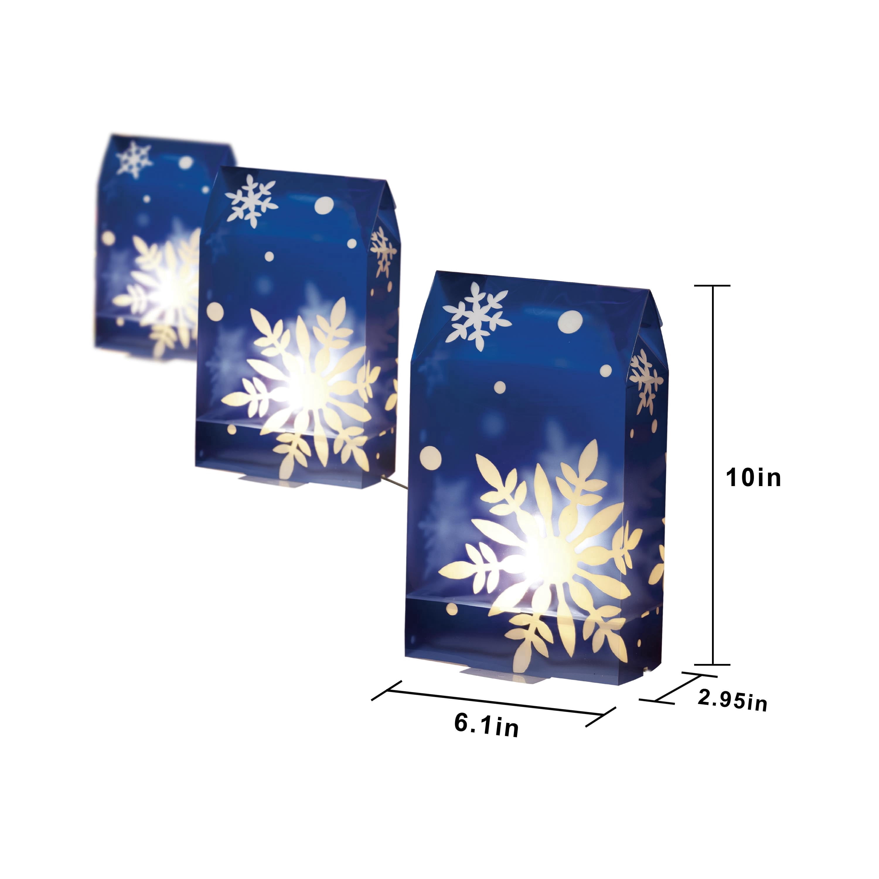 Indoor/Outdoor Snowflake Flickering Luminary Christmas Pathway Lights, Blue and White, Set of 3, by Holiday Time