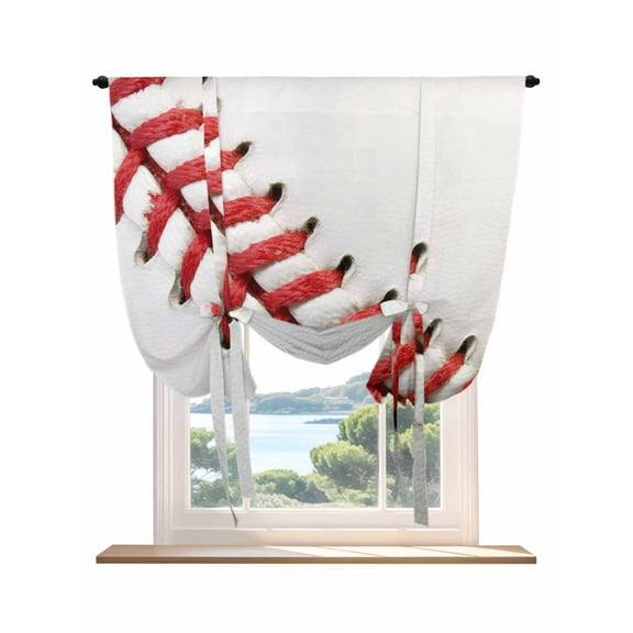 Baseball Tie Up Curtains for Windows 45 Inch Length Balloon Curtains Kitchen Adjustable Balloon Window Shade Red White Texture Sports Ball Minimalist Tie Up Valance Bathroom Curtain Window 34"x45"