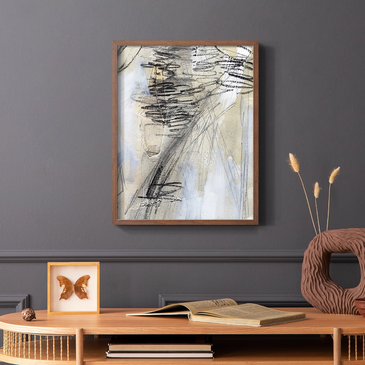 Masked Notes V Framed Print in Brown Solid Wood Framed Print No Nail Hanging
