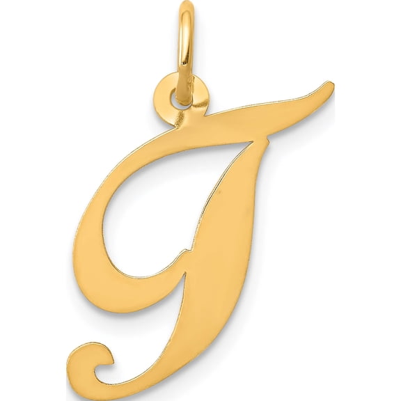 14K Yellow Gold Medium Fancy Script Letter T Initial Charm Made In United States yc652t