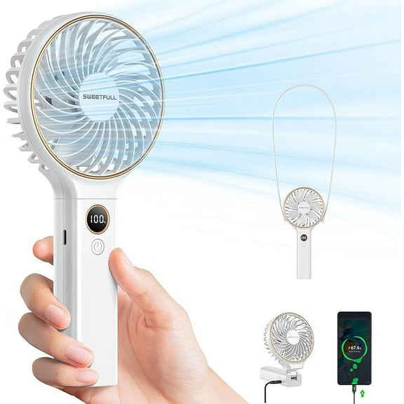 SWEETFULL Handheld Fan, Portable Fan, 5000mAh Rechargeable Battery, 6 Speed Wind, LED Display, Personal Mini Travel Fan with Backup Power, Hand Held Fan USB Foldable Electric Fan for Women Girl