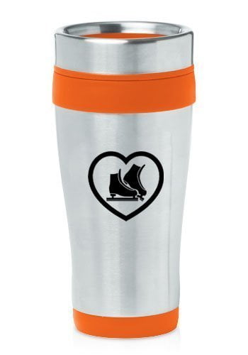 Orange 16oz Insulated Stainless Steel Travel Mug Heart Ice Skates,MIP by