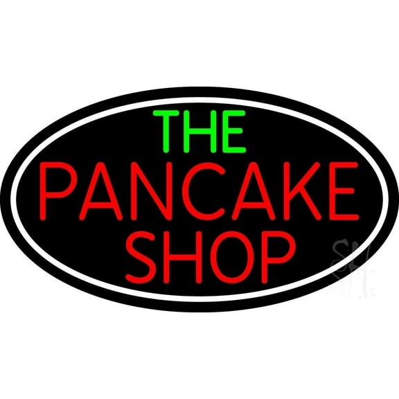 Oval The Pancake Shop LED Neon Sign 20 x 37 - inches, Black Square Cut Acrylic Backing, with Dimmer - Bright and Premium built indoor LED Neon Sign for restaurant window and interior decor.