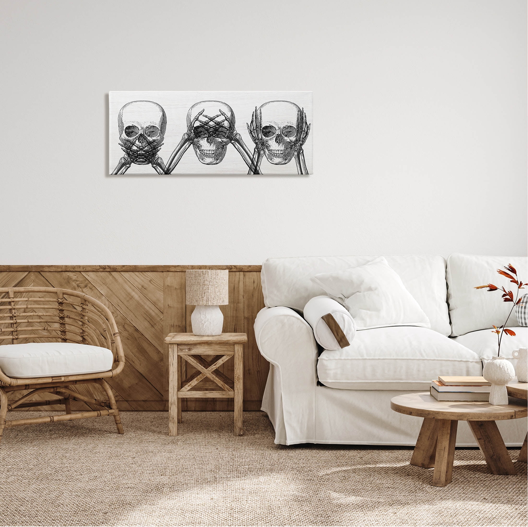 Stupell Industries Speak See Hear No Evil Skulls Graphic Art Gallery Wrapped Canvas Print Wall Art, Design by Lil' Rue