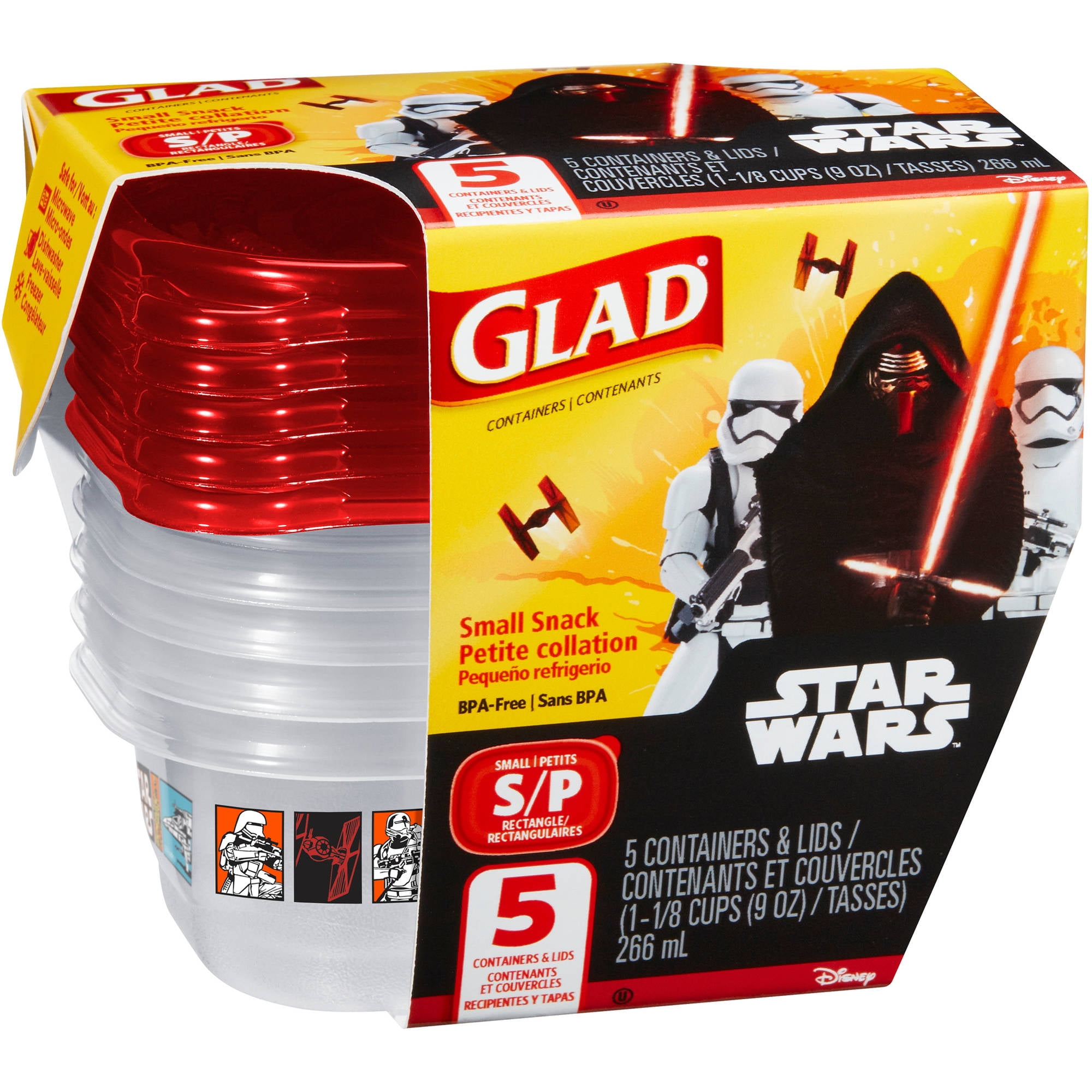 Glad Food Storage Containers Small Snack Disney Star Wars 9 Ounces 5 Count