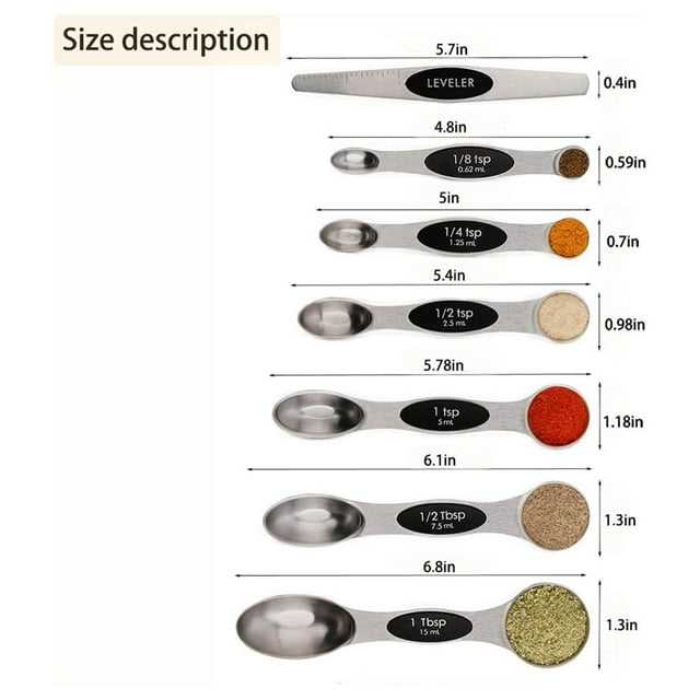 Birdeem Measuring Spoons Kitchen Utensils Spoons Kitchen Set Home & Kitchen Cutlery Set Magnetic Measuring Spoons Set of 7 Stainless Steel Cooking Spoons with Measurement for Gift Measuring Dry and Li