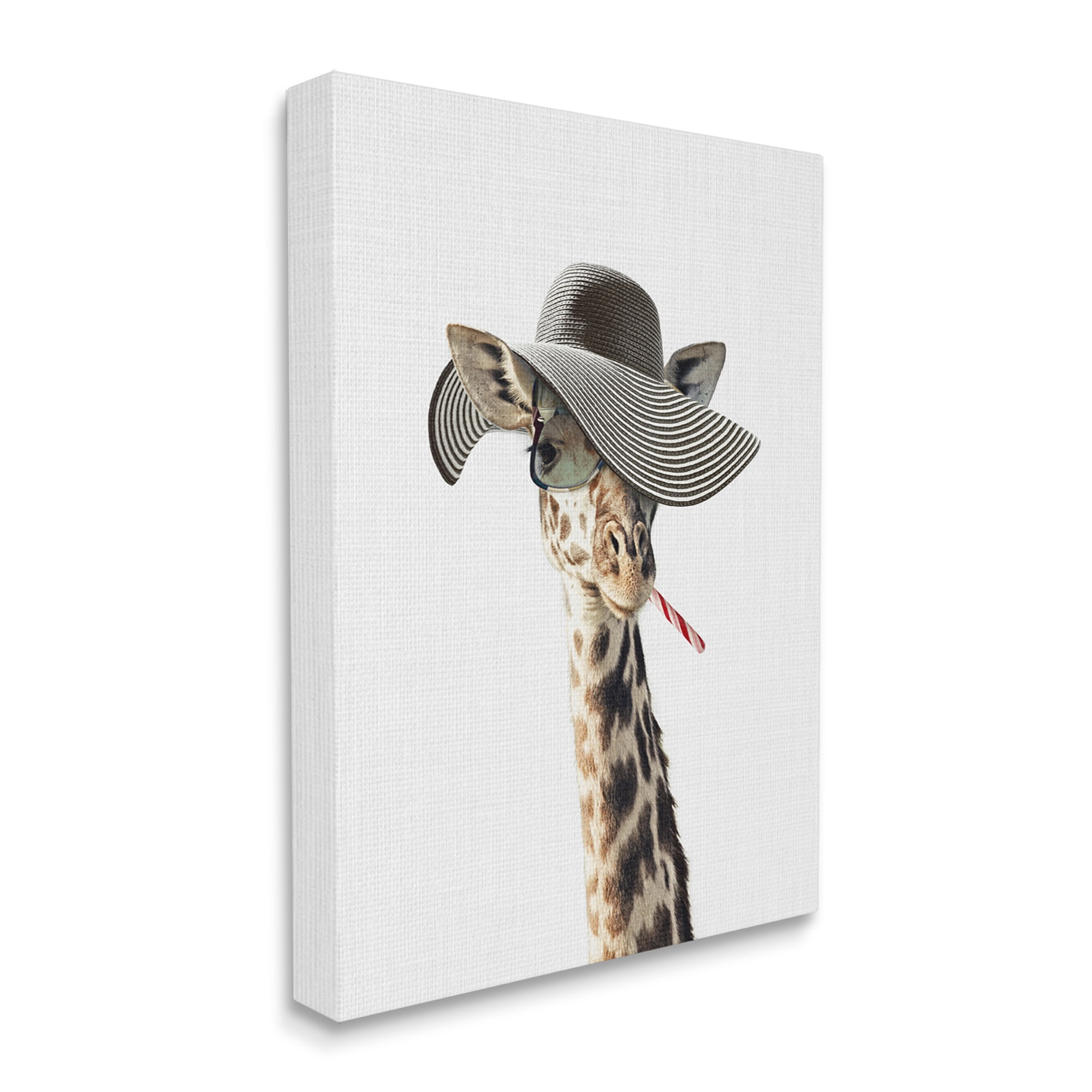 Stupell Industries Trendy Giraffe Striped Sun Hat Sunglasses Portrait Canvas Wall Art, 36 x 48, Design by Tai Prints